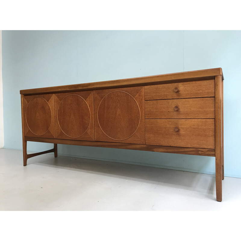Sideboard with circles on the doors in teak made by Nathan - 1960s 