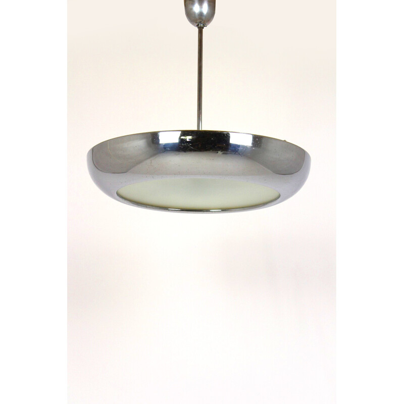 Vintage Bauhaus pendant lamp in chrome metal and glass by Josef Hurka for Napako, 1930