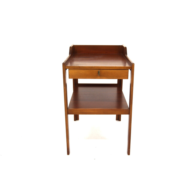 Vintage mahogany and metal bedside table, Sweden 1950