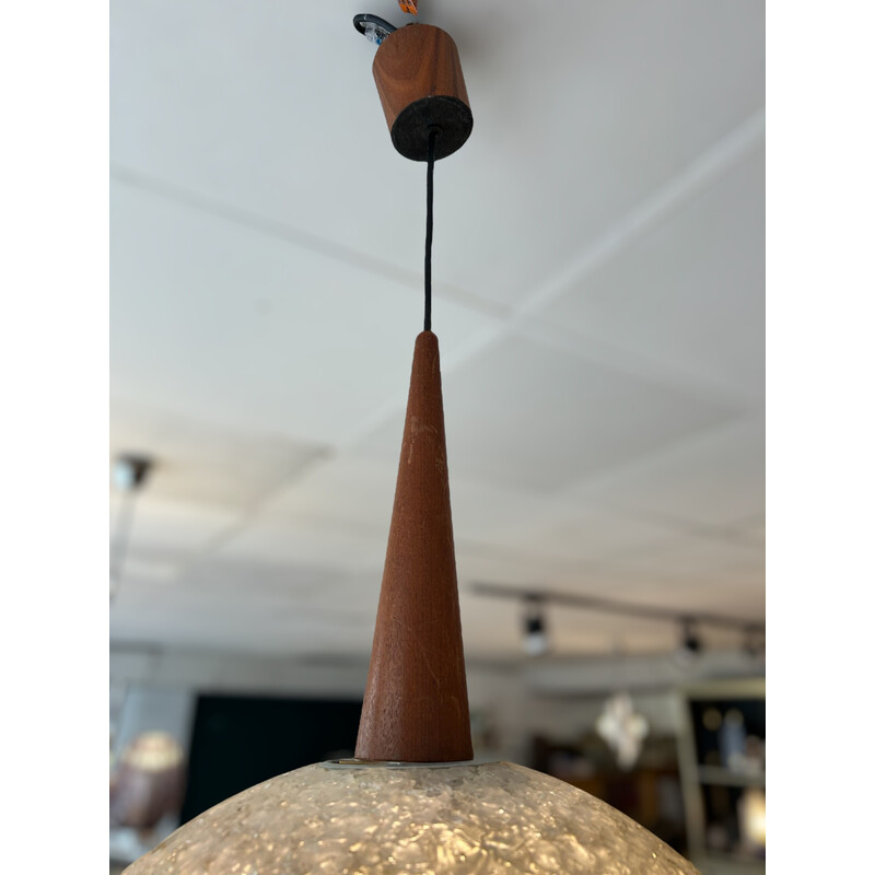 Vintage ball pendant lamp in resin and teak, 1960