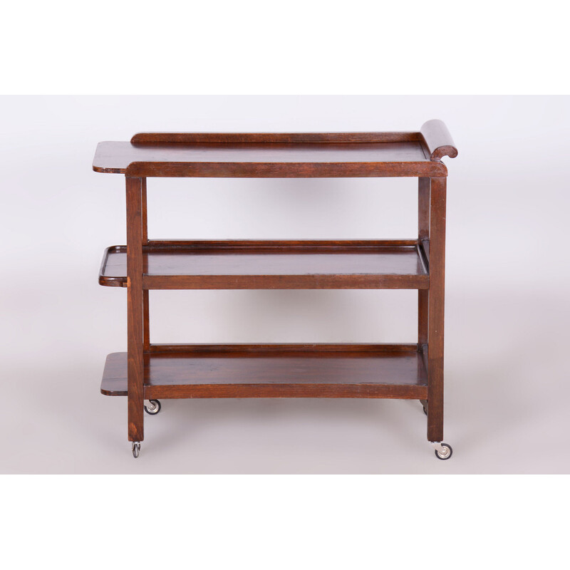 Vintage Art Deco oak and walnut trolley for Thonet, Czechoslovakia 1930