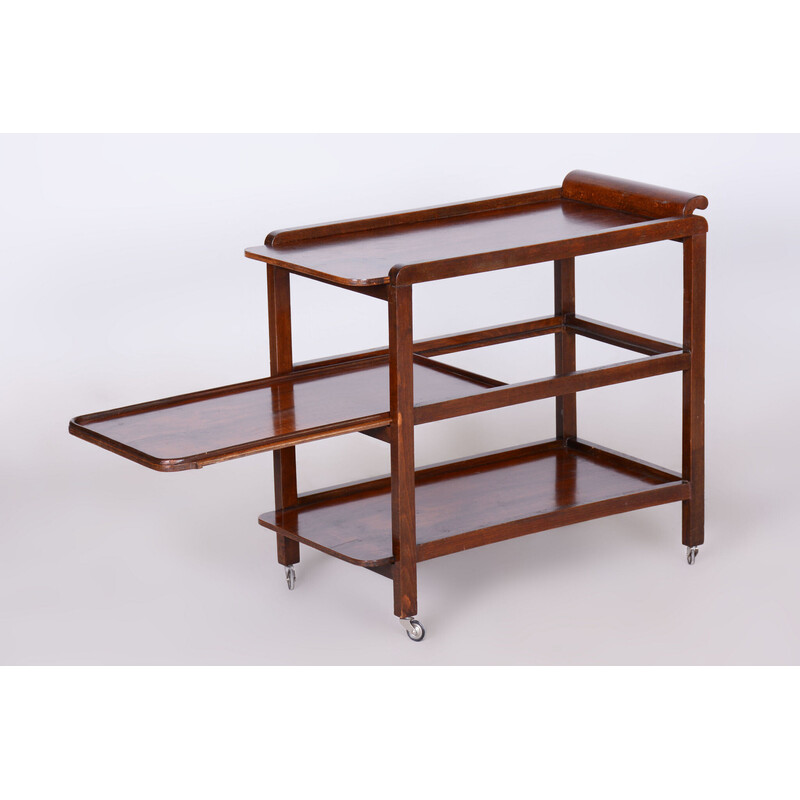 Vintage Art Deco oak and walnut trolley for Thonet, Czechoslovakia 1930