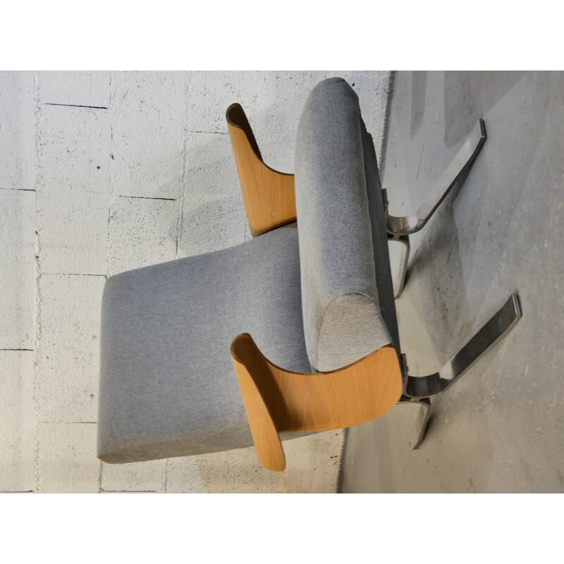 Paire de fauteuils vintage en chêne et tissu par François Letourneur pour Maurice Mourra, 1961