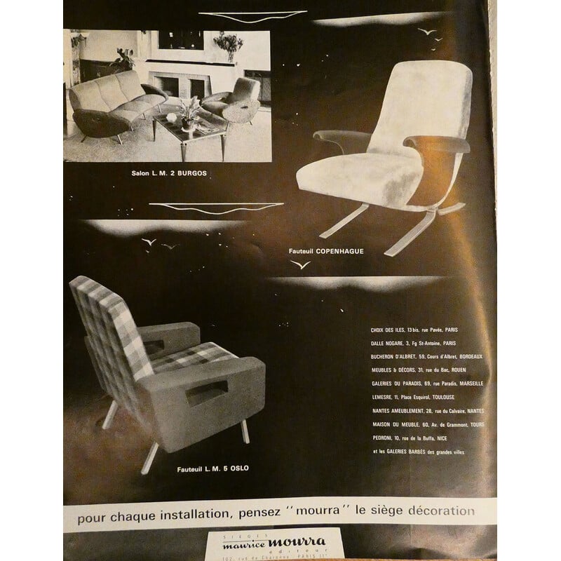 Paire de fauteuils vintage en chêne et tissu par François Letourneur pour Maurice Mourra, 1961