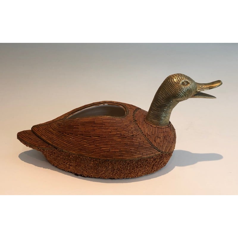 Vintage duck pocket in ceramic and brass by Tarzia Firenze, Italy 1970