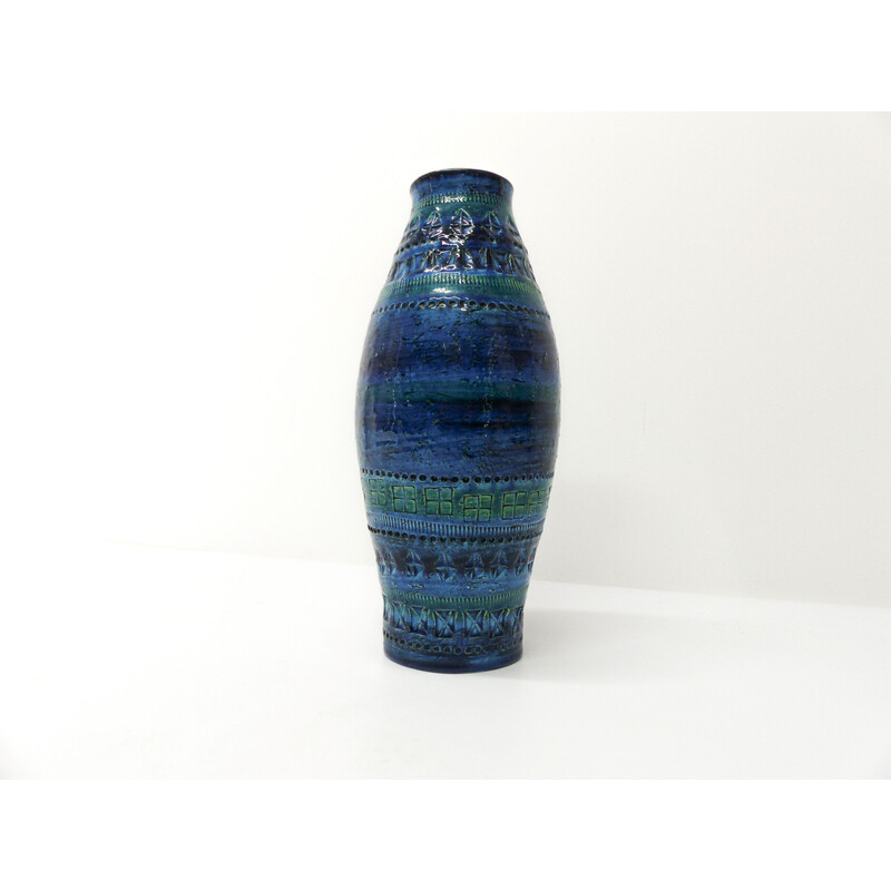 Vintage blue ceramic vase by Rimini Aldo Londi for Bitossi, Italy 1960