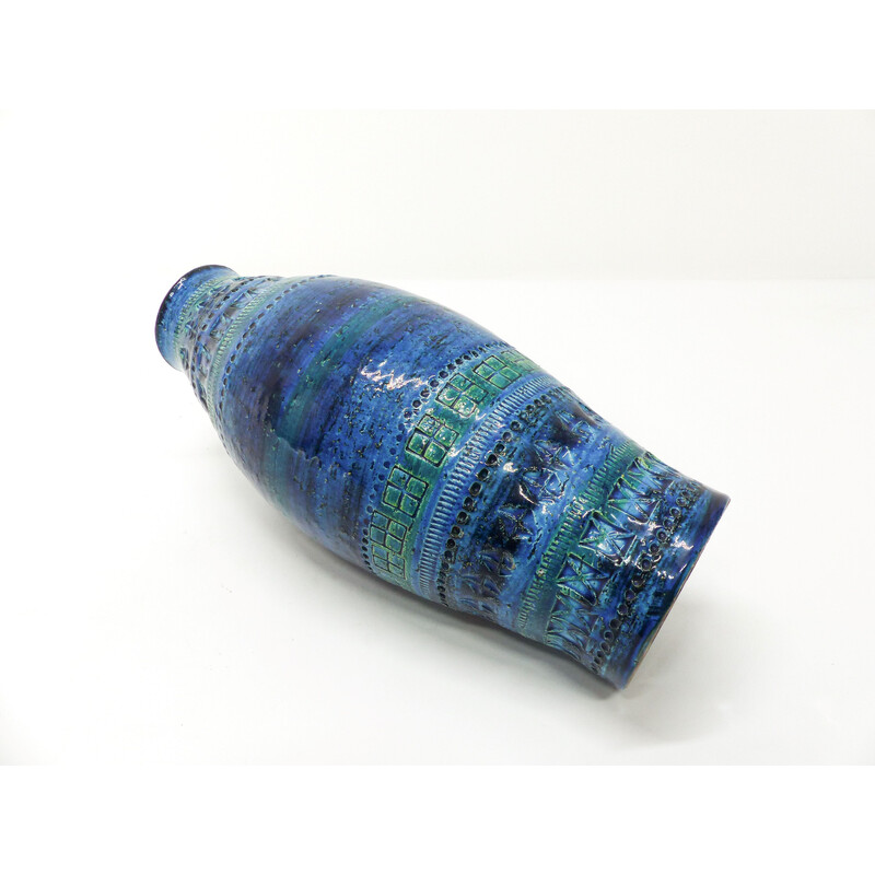 Vintage blue ceramic vase by Rimini Aldo Londi for Bitossi, Italy 1960