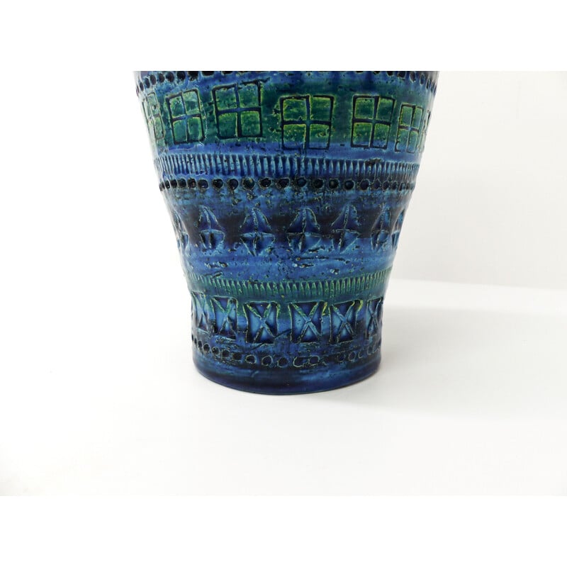 Vintage blue ceramic vase by Rimini Aldo Londi for Bitossi, Italy 1960