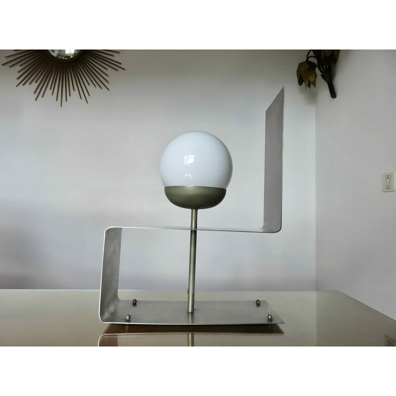 Vintage brushed steel lamp by Jöelle Ferlande, France 1970