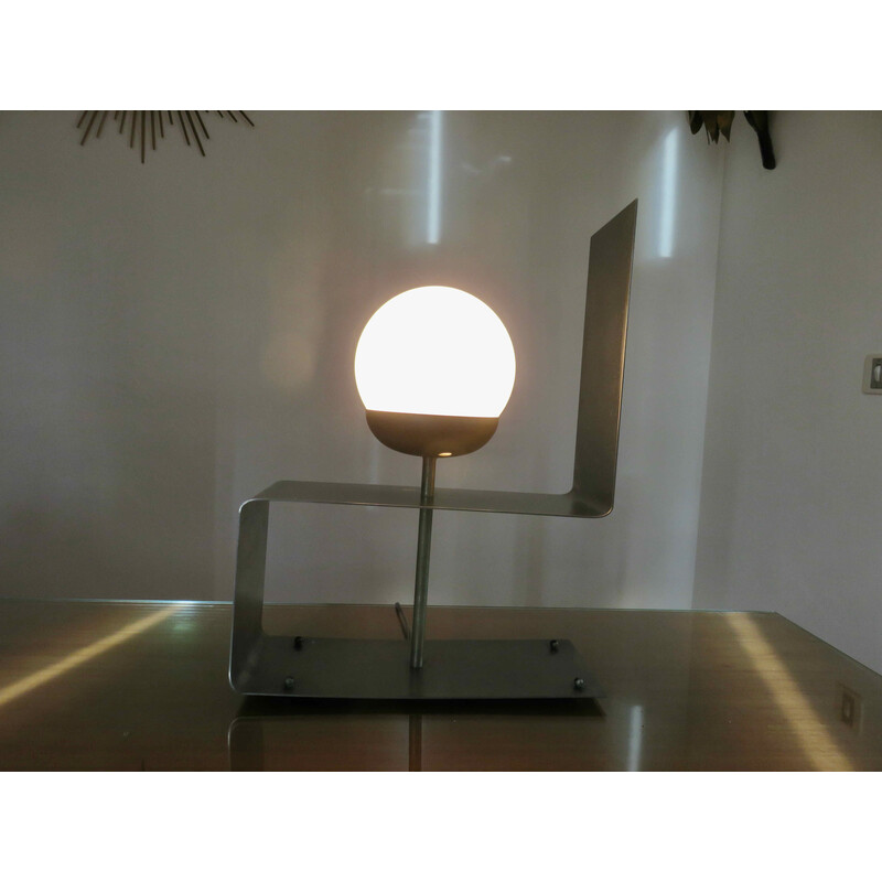 Vintage brushed steel lamp by Jöelle Ferlande, France 1970