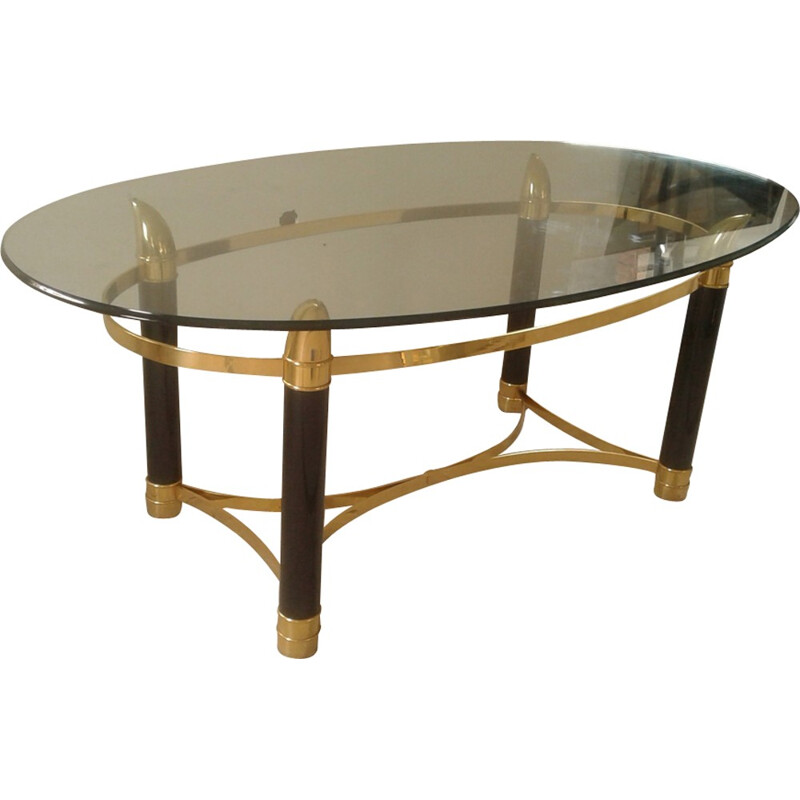 Black and gold Italian dining table in brass - 1980s