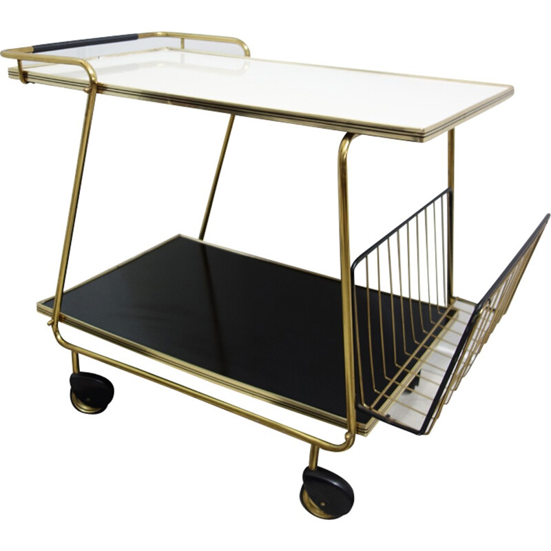 Brass serving trolley on wheels - 1950s