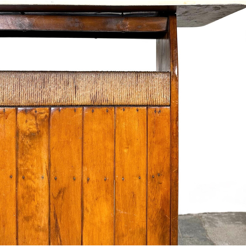 Vintage wrought iron and oak bar by Arthur Umanoff for Raymor, 1950