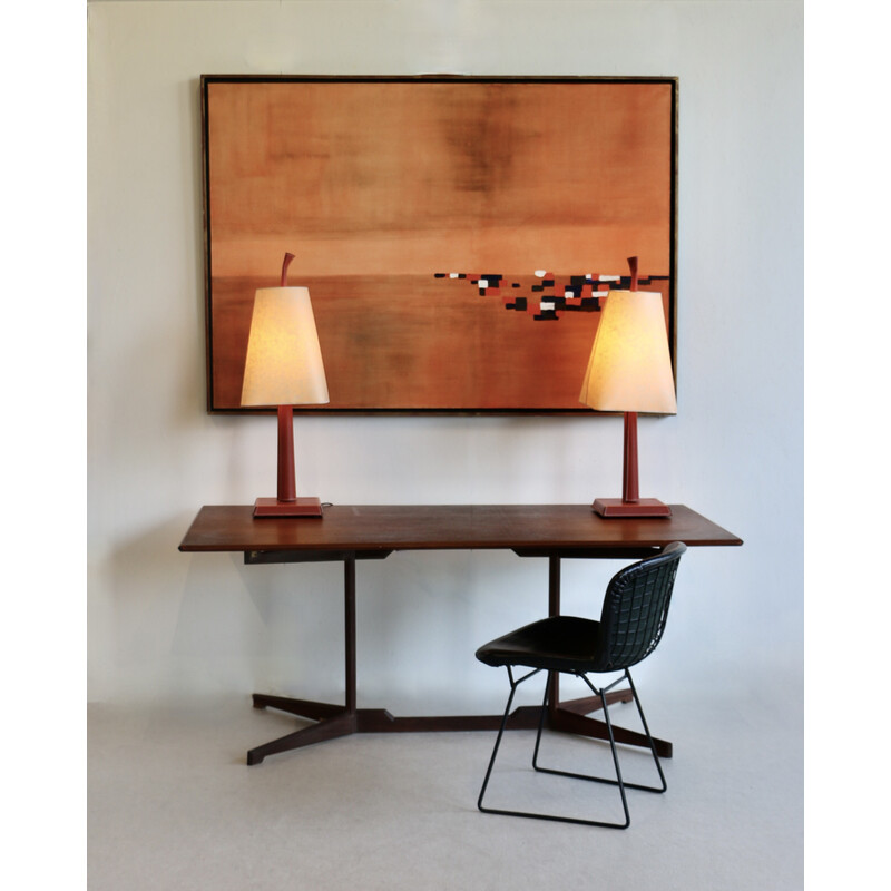 Bureau vintage en bois et placage de chêne, Italie 1970