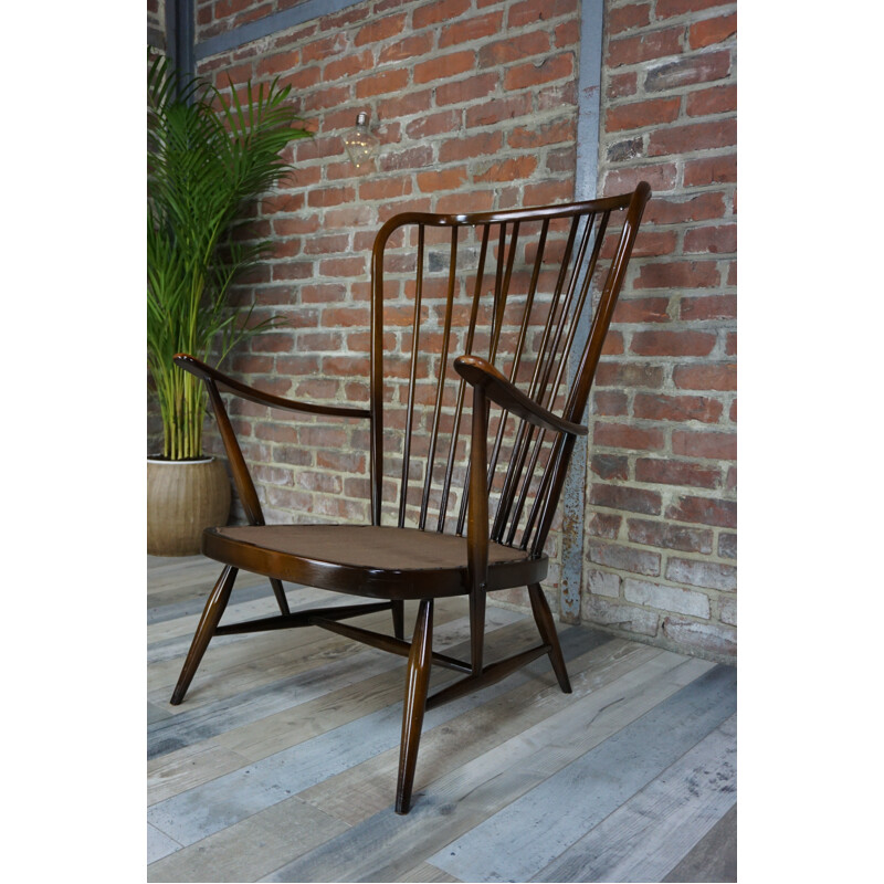 Armchair in elm and fabric by Lucian Ercolani - 1950s