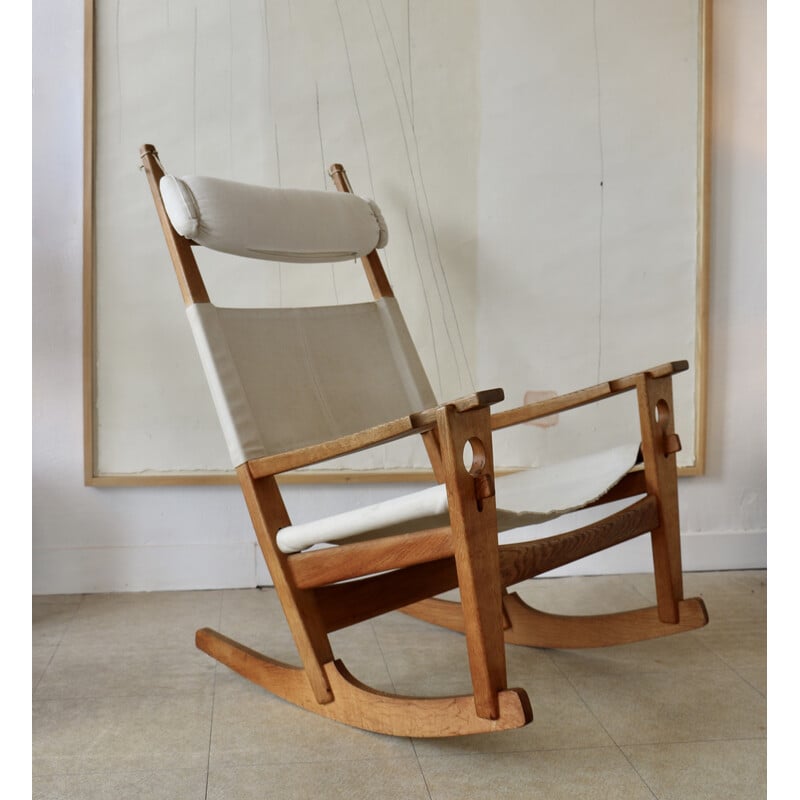 Vintage "Keyhole" rocking chair in oak wood by Hans J Wegner for Getama, Denmark 1960