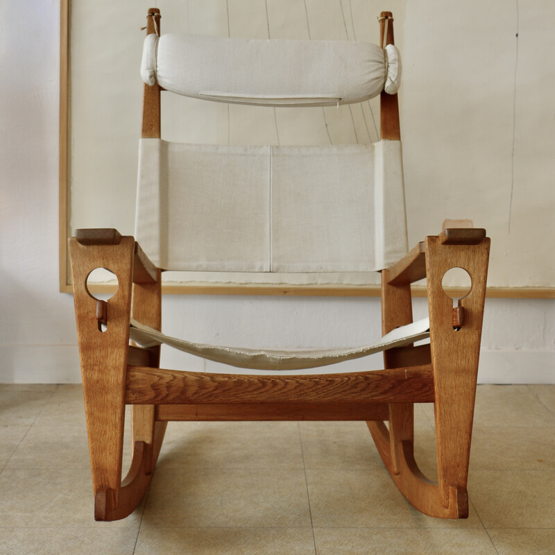 Cadeira de baloiço "Keyhole" vintage em madeira de carvalho de Hans J. Wegner para Getama, Dinamarca 1960