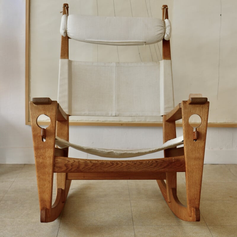 Vintage "Keyhole" rocking chair in oak wood by Hans J Wegner for Getama, Denmark 1960