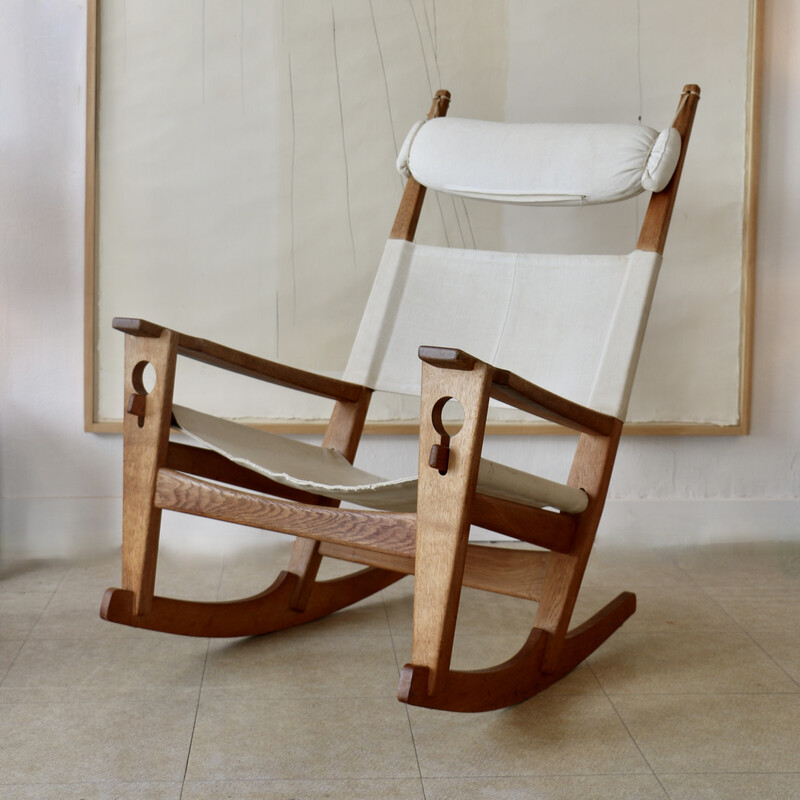 Cadeira de baloiço "Keyhole" vintage em madeira de carvalho de Hans J. Wegner para Getama, Dinamarca 1960