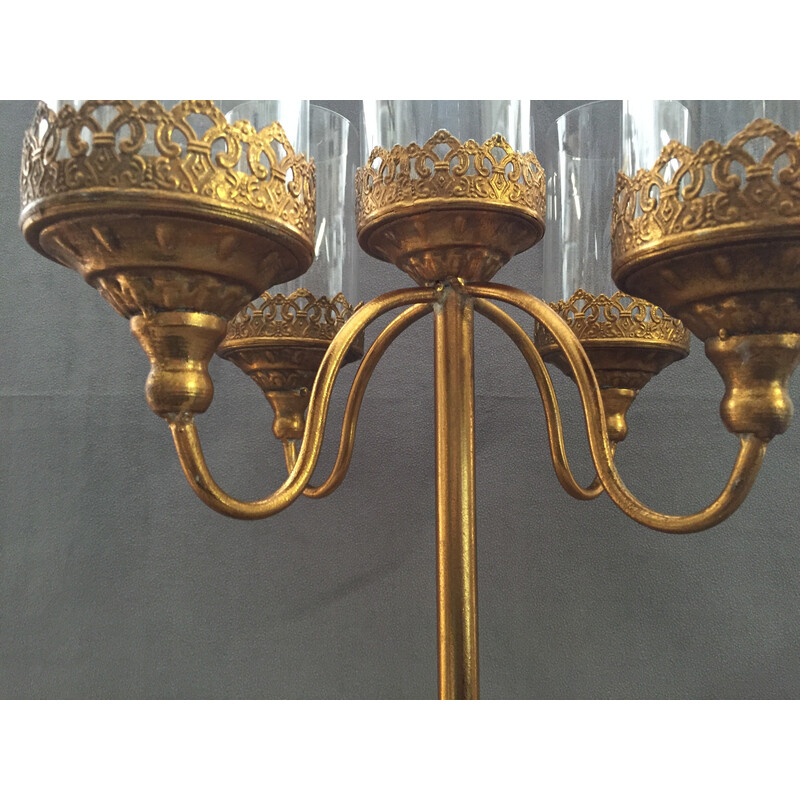 Vintage gold metal candlestick with 5 arms