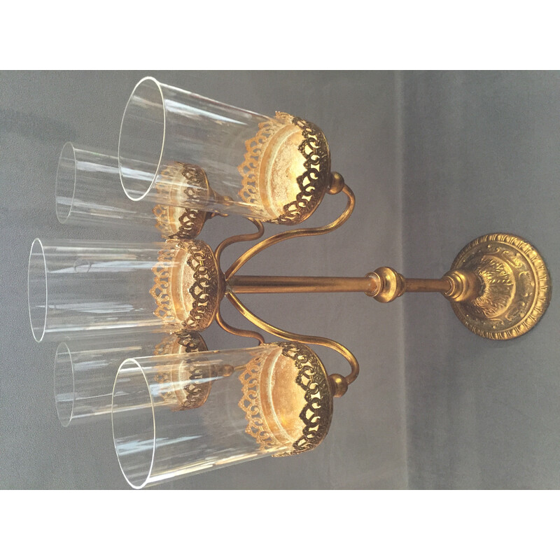Vintage gold metal candlestick with 5 arms