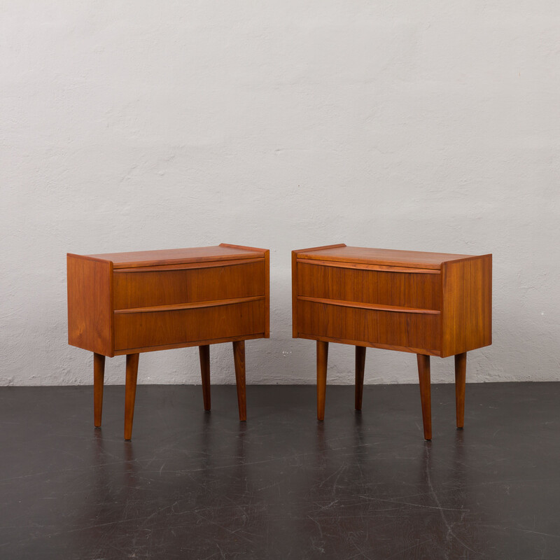 Pair of vintage teak veneer bedside tables with 2 drawers, Denmark 1960