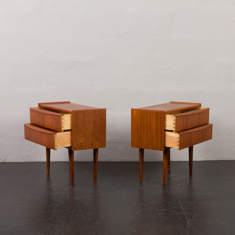 Pair of vintage teak veneer bedside tables with 2 drawers, Denmark 1960