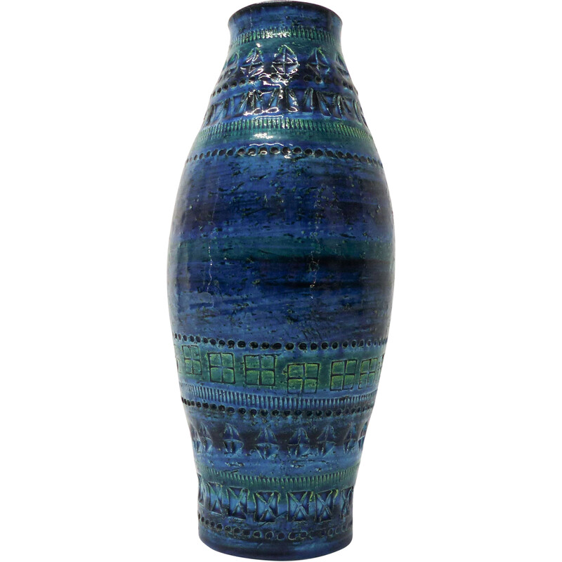 Vintage blue ceramic vase by Rimini Aldo Londi for Bitossi, Italy 1960