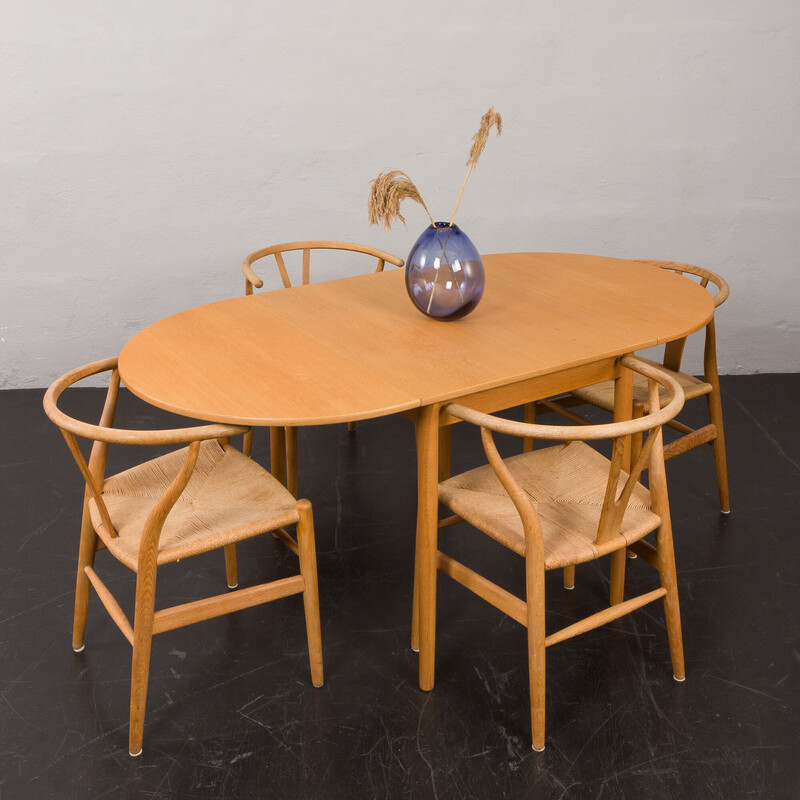 Table à repas vintage à abattants en placage de chêne par Bernhard Pedersen et Son, Danemark 1970