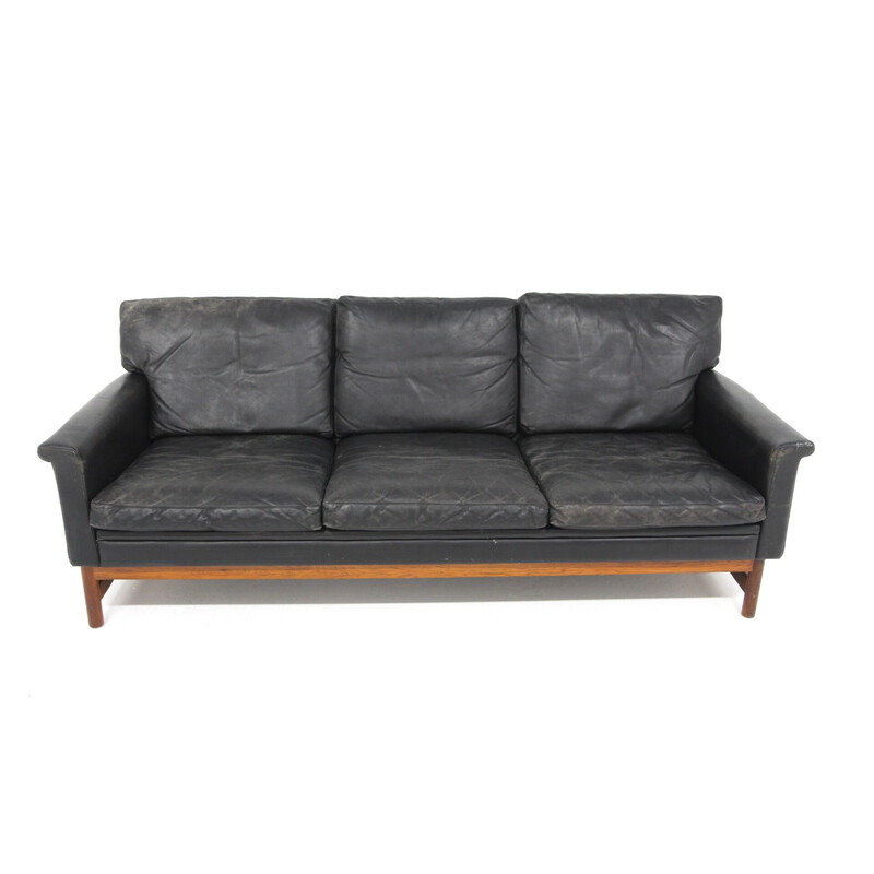 Vintage 3-seater sofa in rosewood and leather, Sweden 1960