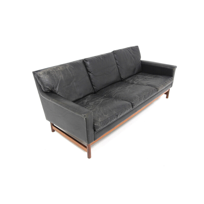 Vintage 3-seater sofa in rosewood and leather, Sweden 1960