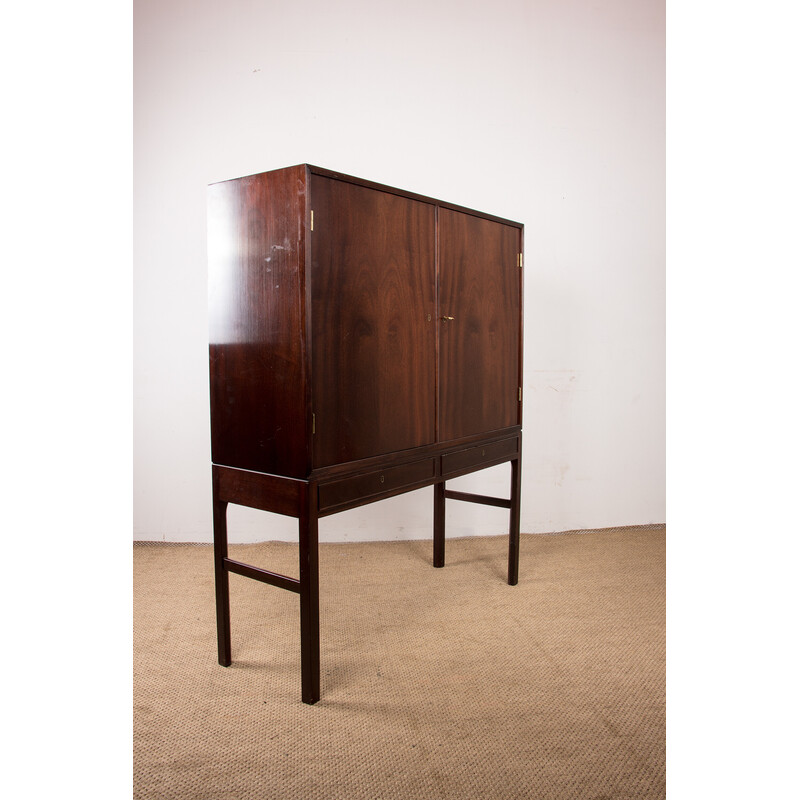 Vintage tall cabinet in mahogany and brass by Ole Wanscher for Poul Jeppesen, Denmark 1960