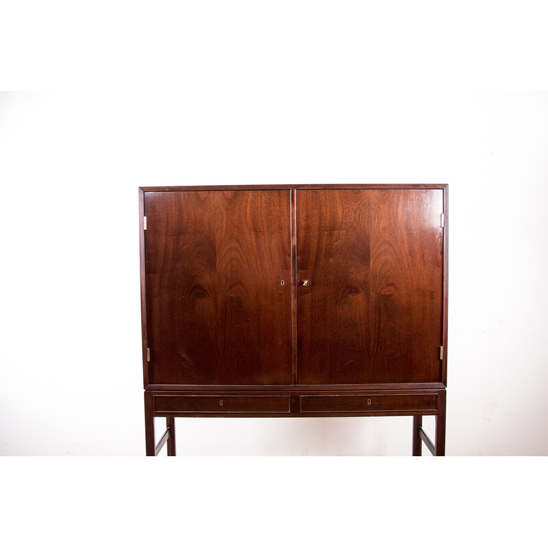 Vintage tall cabinet in mahogany and brass by Ole Wanscher for Poul Jeppesen, Denmark 1960