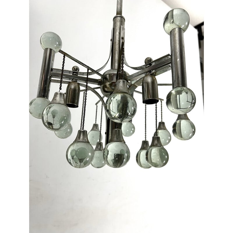 Vintage chrome and glass chandelier for Sciolari, 1970