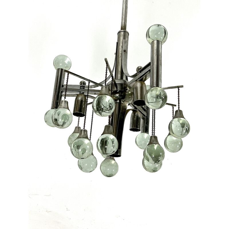 Vintage chrome and glass chandelier for Sciolari, 1970