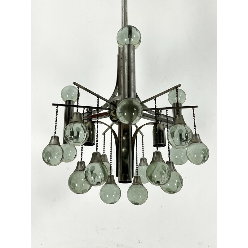 Vintage chrome and glass chandelier for Sciolari, 1970