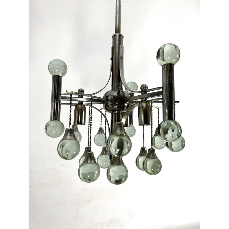 Vintage chrome and glass chandelier for Sciolari, 1970