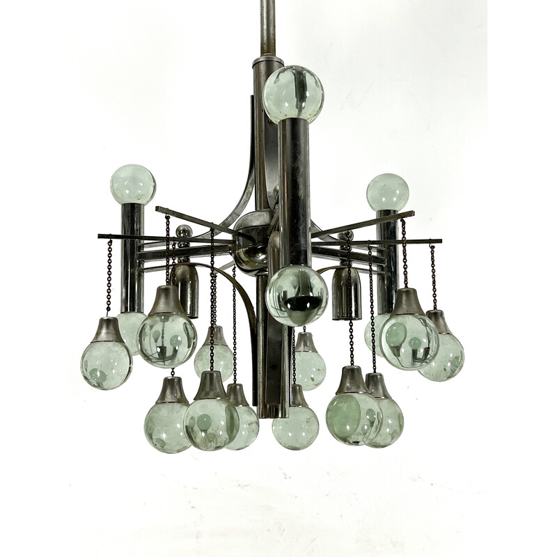 Vintage chrome and glass chandelier for Sciolari, 1970