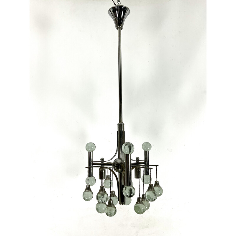 Vintage chrome and glass chandelier for Sciolari, 1970