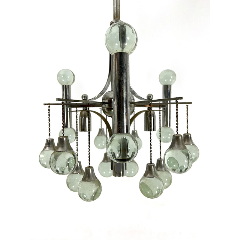 Vintage chrome and glass chandelier for Sciolari, 1970