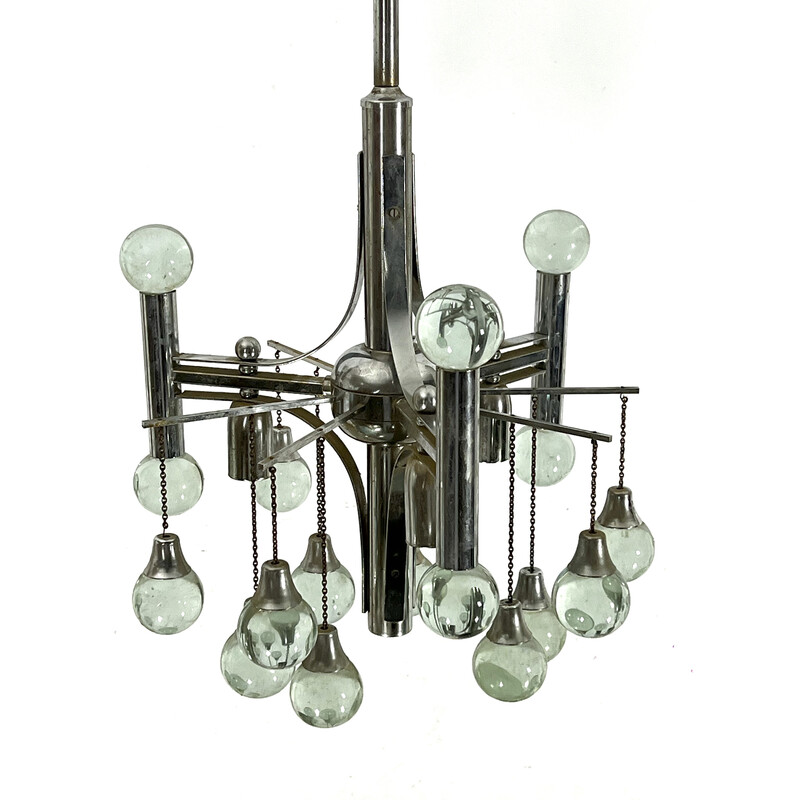 Vintage chrome and glass chandelier for Sciolari, 1970