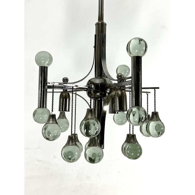 Vintage chrome and glass chandelier for Sciolari, 1970