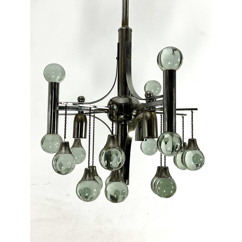 Vintage chrome and glass chandelier for Sciolari, 1970