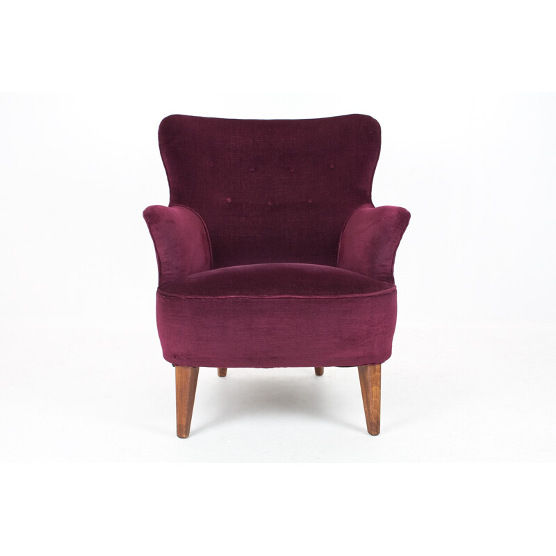 Purple velvet easy chair by Theo Ruth for Artifort - 1950s
