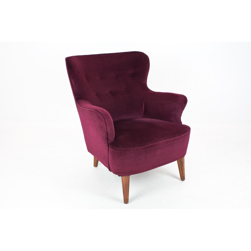 Purple velvet easy chair by Theo Ruth for Artifort - 1950s