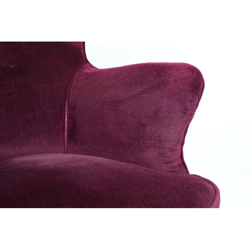 Purple velvet easy chair by Theo Ruth for Artifort - 1950s