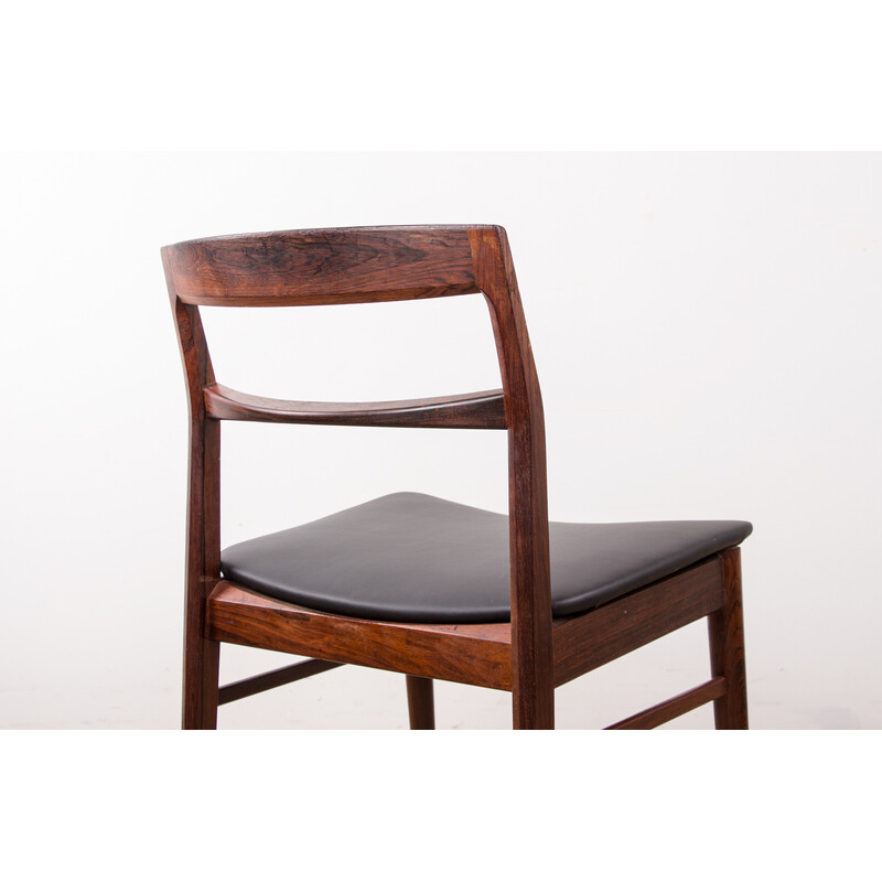 Set of 4 vintage rosewood and skaï chairs by Henning Kjaernulf for Vejle Stole, Denmark 1960