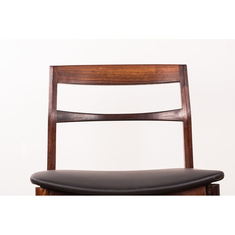 Set of 4 vintage rosewood and skaï chairs by Henning Kjaernulf for Vejle Stole, Denmark 1960