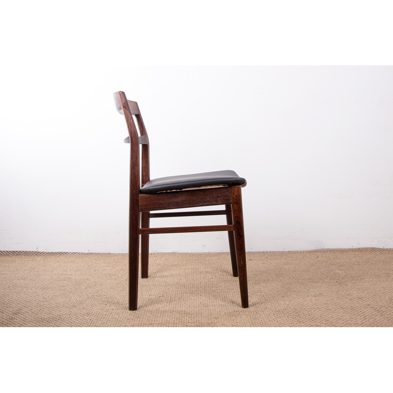 Set of 4 vintage rosewood and skaï chairs by Henning Kjaernulf for Vejle Stole, Denmark 1960