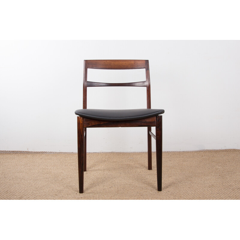 Set of 4 vintage rosewood and skaï chairs by Henning Kjaernulf for Vejle Stole, Denmark 1960